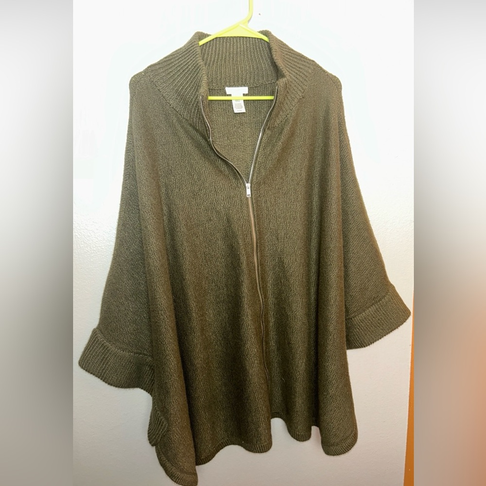 J.Jill Poncho Zipper Olive Green Women's Sweater, size XL-3X